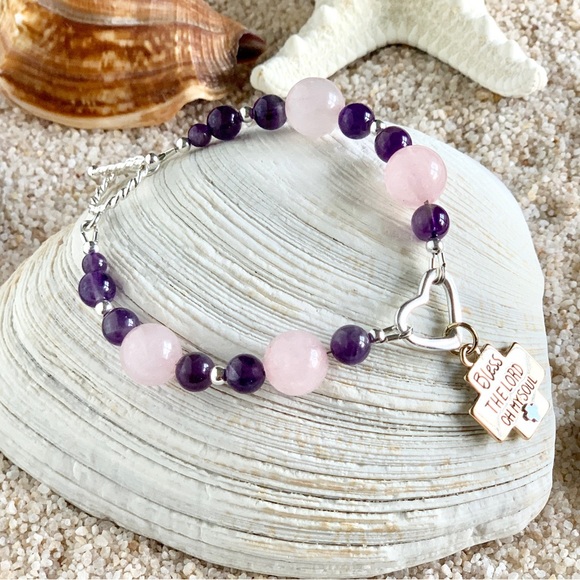 Christian Heart Gemstone Charm Bracelet - Open Heart - Picture 5 of 7